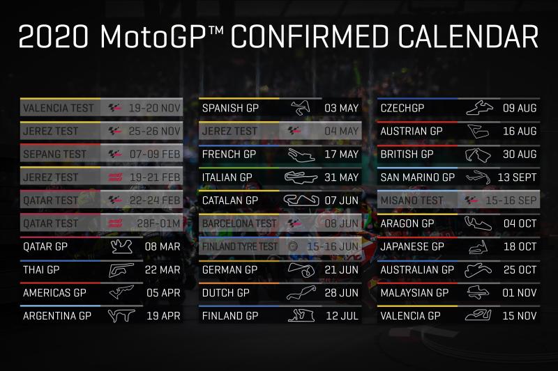 calendrier officiel et définitif GP 2020